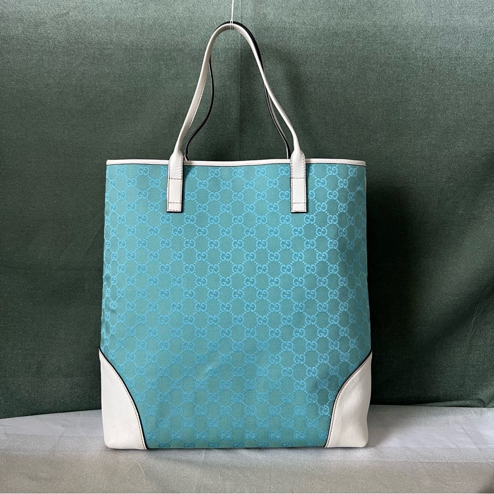 Gucci Canvas/Leather Gg Monogram Vertical Tote Blue/Ivory